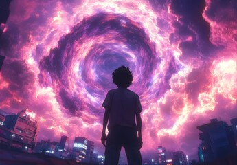 Fototapeta premium Young Man on the Edge of a Surreal Landscape