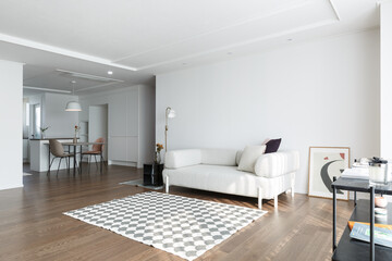Minimalist interior design of modern living room with sofa 