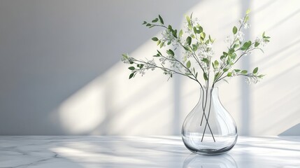 Fototapeta premium Elegant Glass Vase with Fresh Greenery and Flowers
