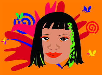 Beauty of Dark Skin Short Hair Woman with Colorful Fashion