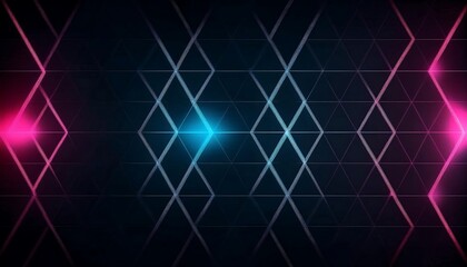 Abstract geometric pattern with blue and pink neon lights.