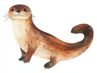 Obraz premium Playful watercolor illustration of an otter