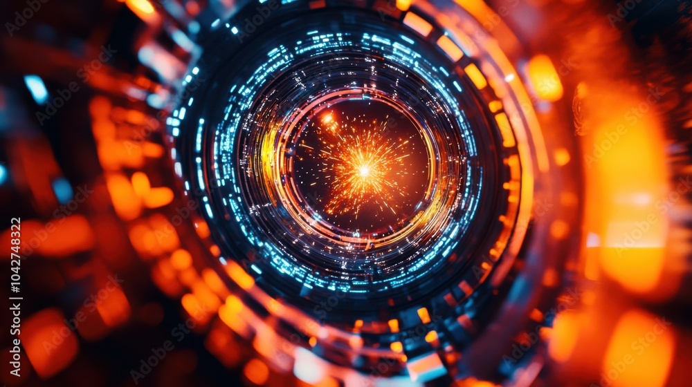 Wall mural an extreme close-up of a high-energy particle collision captured in a particle accelerator detector,