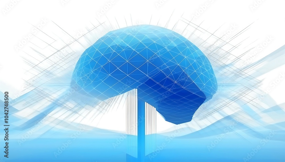 Poster Abstract blue 3D sphere with a geometric grid pattern.