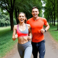 Fototapeta premium couple jogging in the park