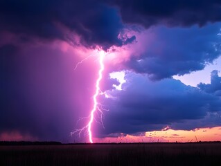 Stunning Storm with Powerful Lightning Bolt Streaking Across Colorful Sky