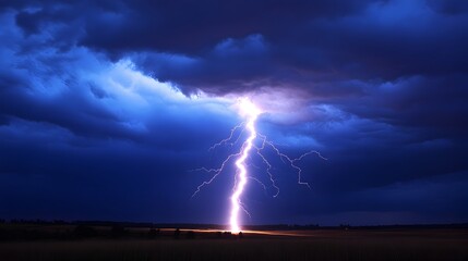 Dramatic Storm with Powerful Lightning Bolt in Moody Sky Landscape