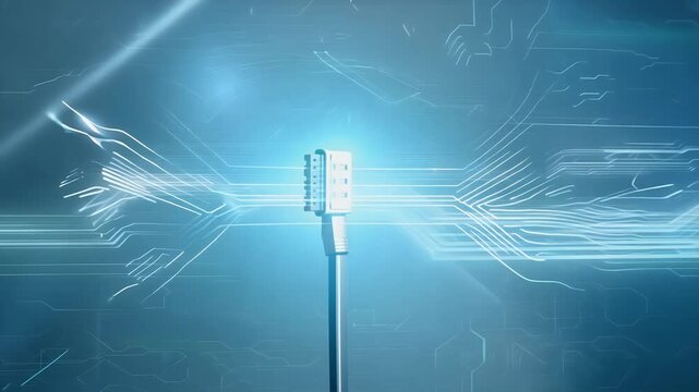 Observe scene where Ethernet cable plugged LAN port presented beautiful 3D animation that showcases abstract concept highspeed computer network connections modern internet technology