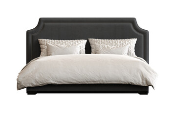 Obraz premium double bed isolated on a transparent background, furniture for the bedroom interior, 3D illustration, cg render 