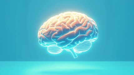A Vibrant Illustration of a Glowing Human Brain in Blue Background