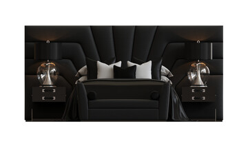 double bed isolated on a transparent background, furniture for the bedroom interior, 3D illustration, cg render
