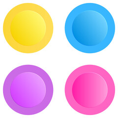 Low-profile, round buttons top view. Sleek modern interface buttons, stylish UI elements. Dashboards, apps interface low cut pop, press buttons