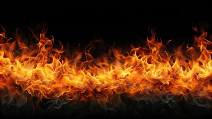 Horizontal wallpaper with black background, fire flames, and smoke
