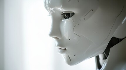 An extreme close-up of a humanoid robot's AI-driven emotion recognition software, showcasing adaptive social interaction and empathetic responses, Human-robot interaction technology style