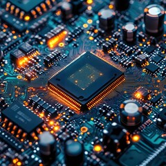 Intricate Circuit Board with Glowing Elements