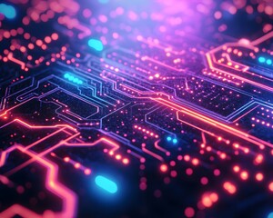 Fototapeta premium Glowing Neon Circuit Background for Tech Projects