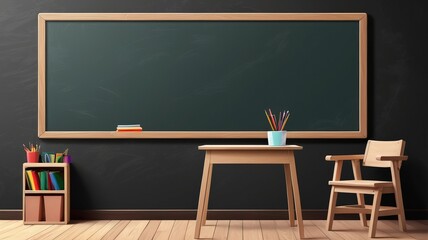 Blank blackboard with chalk on blackboard classroom