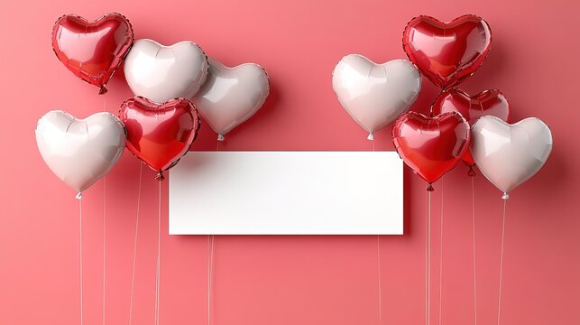 Beautiful heart shaped balloons with white banner for text