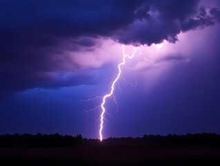 Dramatic Storm with Striking Lightning Bolt in Moody Night Sky