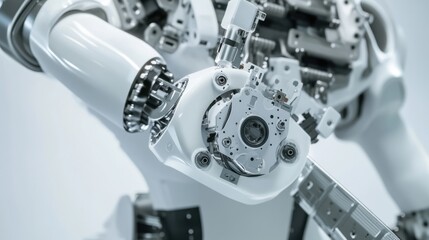 Fototapeta premium An extreme close-up of a humanoid robot's energy-efficient actuators and motors, showcasing robust mechanical performance and power conservation, Robotics technology style