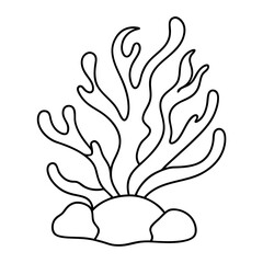 Seaweed stone corals line art for the coloring page. Vector illustration