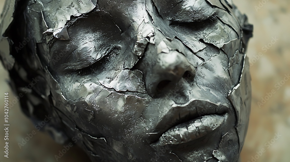 Aufkleber exploring the intricacies of a silver stylized human face an artistic representation of identity and