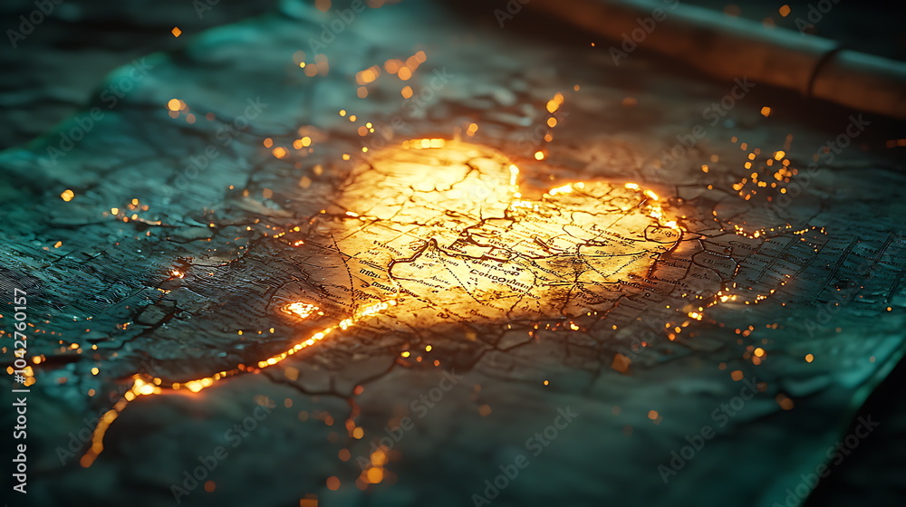 Aufkleber A captivating burnt heart shape illuminates textured paper symbolizing love and connection through unique patterns and depth