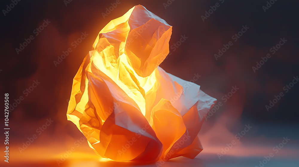 Leinwandbilder illuminated crumpled paper sculpture creating dramatic shadows and ethereal glow in a captivating ar