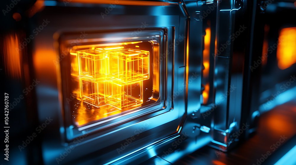 Leinwandbilder futuristic glowing cube in high-tech metallic setting a vision of tomorrow's technology and design i