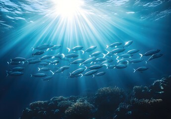 Fototapeta premium Mesmerizing Underwater Scene with Schools of Fish