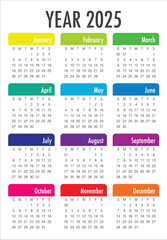 2025 year calendar vector design template