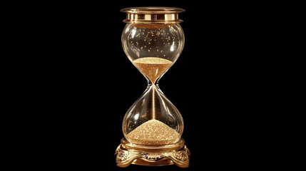 A decorative hourglass filled with golden sand, symbolizing the passage of time.