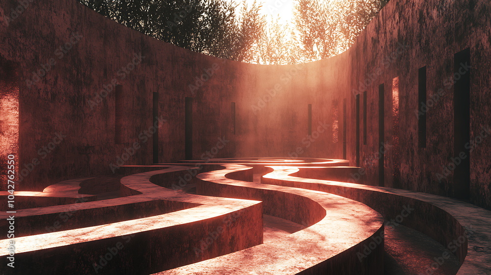 Aufkleber Exploring the serenity of abstract interiors light beams and curved pathways creating an ethereal atmosphere