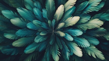 Obraz premium Vibrant Green Feathers Arrangement from Above