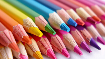 Fototapeta premium Close-up of Colorful Pencils on White Paper