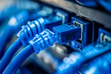 High-Speed Network Ethernet Cables Connected to Server Infrastructure