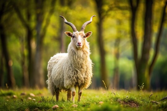 Hungarian Racka sheep grazing in field and forest