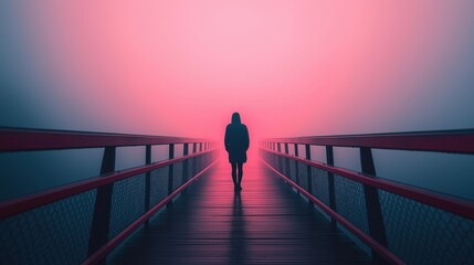 Fototapeta premium Contemplation on a Foggy Bridge