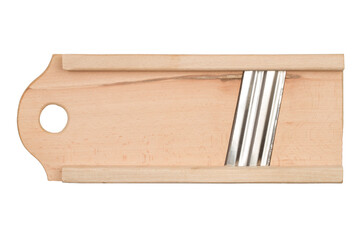 Wooden vegetable grater on a white background. The kitchen vegetable grater is isolated.