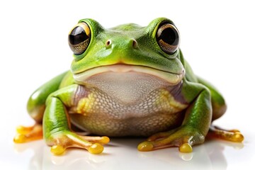 Hyperrealistic frog on white background closeup panoramic