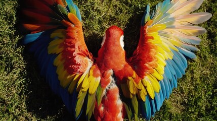 Obraz premium Vibrant Parrot with Colorful Wings on Green Grass