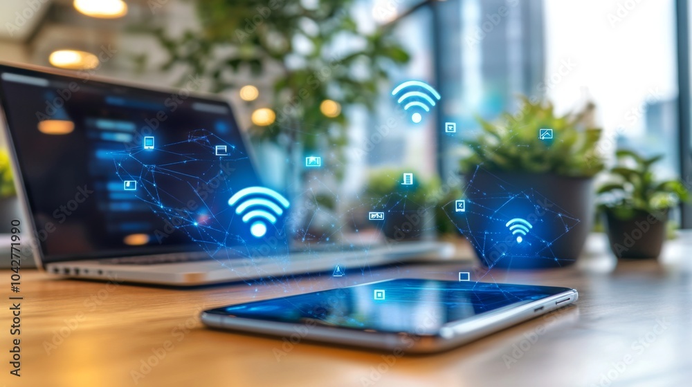 Aufkleber digital connectivity concept with devices and wifi icons