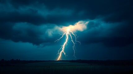 Dramatic Storm with Powerful Lightning Bolt Illuminating the Stormy Sky
