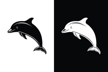 Dolphin Silhouette Icons. Flat Black and White Vector Collection