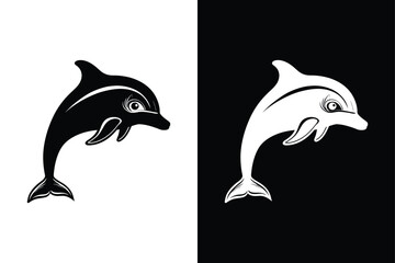 Obraz premium Minimal Dolphin Silhouette Icon. Crisp Black and White Designs