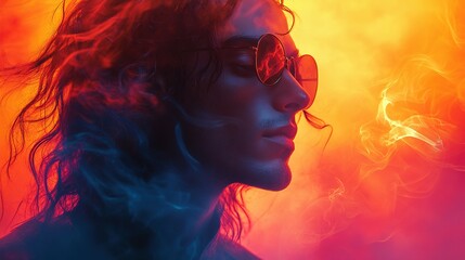 A Person With Long Hair and Sunglasses in a Smoky Atmosphere
