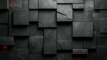 Abstract Black and Red Pattern with Square Blocks