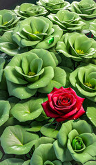 Greens and lone Rose