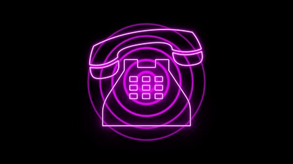 Purple telephone icon with radio sound wave video. Ringing telephone. Incoming call on classic old rotary telephone.