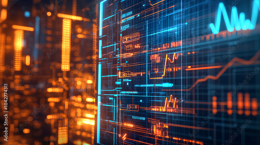 Poster high tech power grid interface displaying data analysis and price graphs, showcasing energy consumpt
